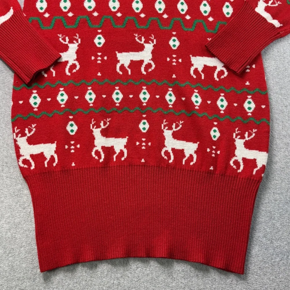 Tipsy Elves Women’s Christmas Sweater Dress Red Reindeer Ugly Holiday Party‎ M